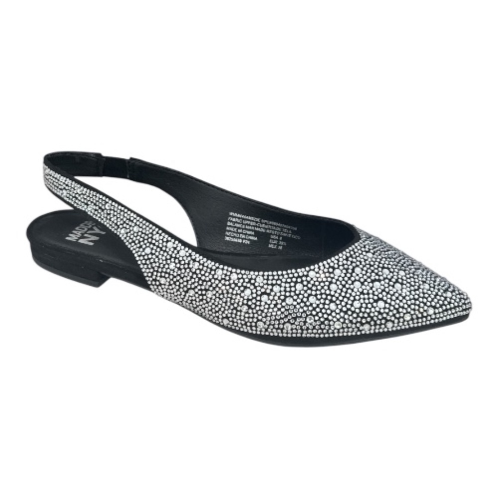 Madden NYC Women's Almond Toe Slingback Flats Faux Crystal Black Comfort